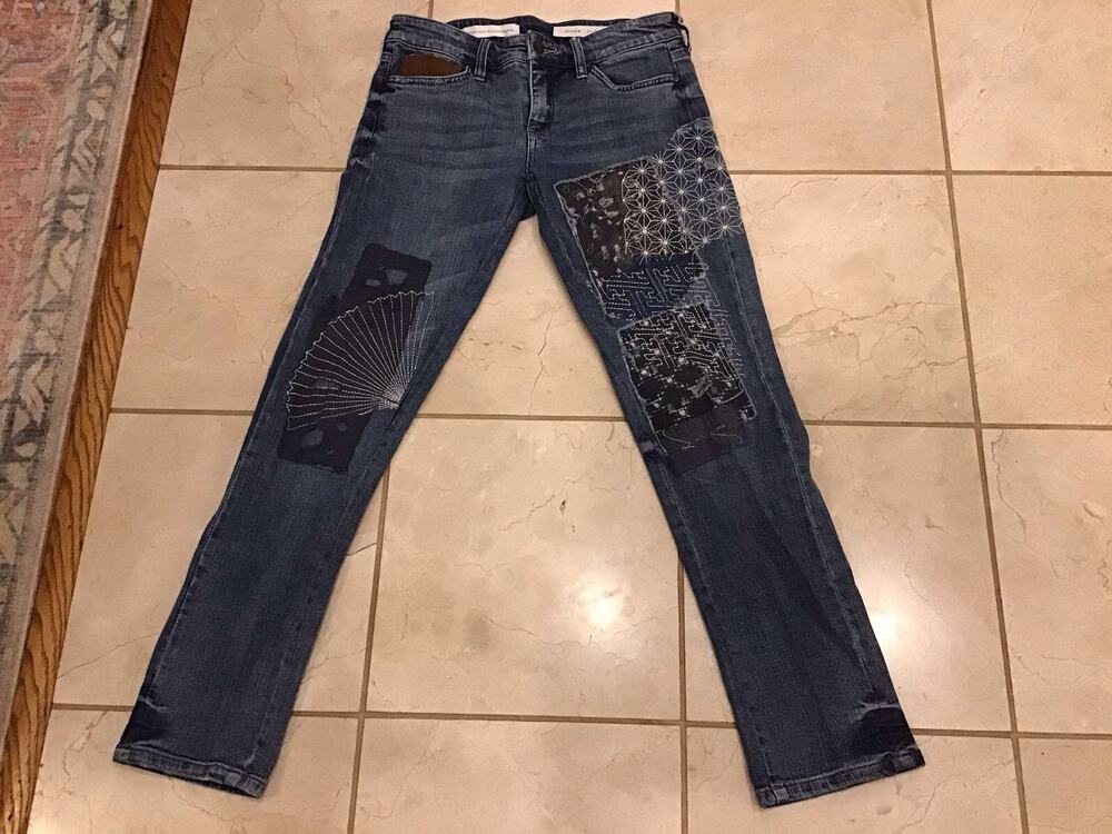 Anthropologie Pilcro Hyphen Patchwork Straight Jeans Boho Sz 25 Casual Coastal